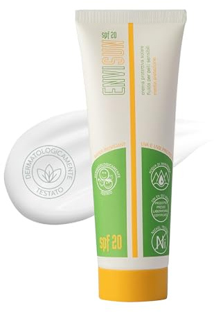 Envisun® Crema Solare 20 da 100ml - SPF 20 Viso e Corpo | Filtro UVA/UVB - Resistente all’Acqua e senza Profumo - Media Protezione solare Adatta a Pelli Secche e Delicate - Envicon®