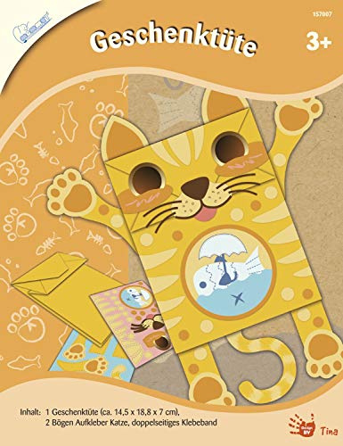 MAMMUT 157007 - Bastelset, Geschenktüte, Katze, Papierkunst, Komplettset mit 1 Geschenktüte, 2 Bögen Aufkleber, 1 Rolle Klebeband und Anleitung, Kreativset für Kinder ab 3 Jahre