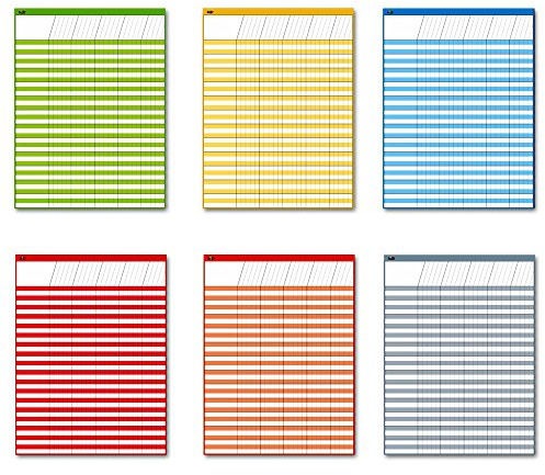 Dry Erase Incentive Chart/Chore/Responsibility/School Attendance/Homework Progress Tracking Chart, 6 Pack in Multi-Color, 36 Rows X 25 Columns (17 x 22.5)