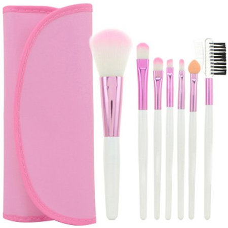 Accessotech 7 Pcs Professional Cosmetic Make Up Eyeshadow Brush Set with Leather Case Bag (Pink)