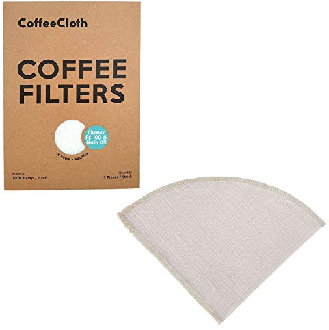 Earthtopia 3 Pack Reusable Cloth Coffee Filters | 100% Hemp | Eco-Friendly Pour Over Coffee Filter Bags | Permanent Filters (Suitable for Hario V60 03 or Chemex FC-100)