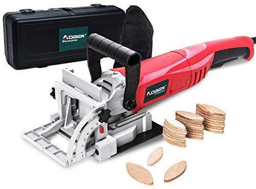 AOBEN 8.5 Amp Biscuit Cutter Plate Joiner with No. 20 Wood(50 Pieces), 4 Tungsten Carbide Tipped Blade, Adjustable Angle and Dust Bag