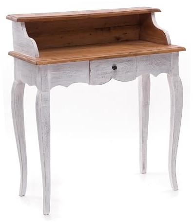 DESIGN DELIGHTS Vintage MASSIVHOLZ SEKRETÄR Napoleon | 80x92x40cm (BxHxT), Mahagoni, Shabby Style Konsolentisch | Schreibtisch im Vintage Stil | Farbe: 05 weiß-Natur