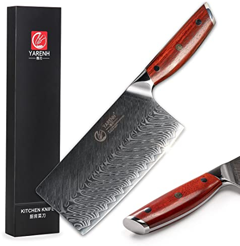 YARENH Hackmesser Chinesisches Kochmesser 17cm, Nakiri Messer Aus 67 Schichten Damaststahl, Küchenmesser Scharf,Dalbergia Holzgriff, damast küchenmesser KTF-Serie