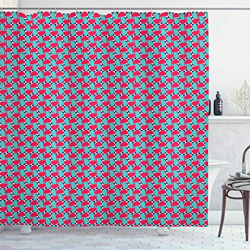 ABAKUHAUS Abstrakt Duschvorhang, Moderne Whirl-Effekt Shapes, Stoffliches Gewebe Badezimmerdekorationsset mit Haken, 175 x 200 cm, Dunkelrosa Blass Teal