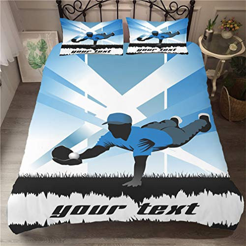 Baseball Basketball Stern Fußball Sport Bettwäsche Set Blau Weiß Schwarz Bettbezug und Kissenbezug Bettwäsche für Kinder Junge Mädchen Student Jugendliche (Stil 1,Einzelbett 135x200 cm)