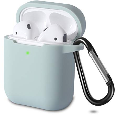 KOKOKA Schutzhülle Hülle Kompatibel mit AirPods 2 & 1, Silikon Schutzhülle Hülle Case für AirPods 2 & 1, LED an der Frontseite Sichtbar Stoßfeste Schutzhülle, Cloud Grey