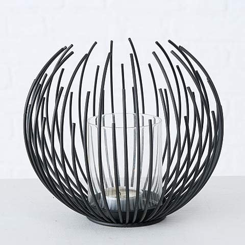 Windlicht Kerzenhalter mit Glaszylinder Eisen schwarz H 16 cm
