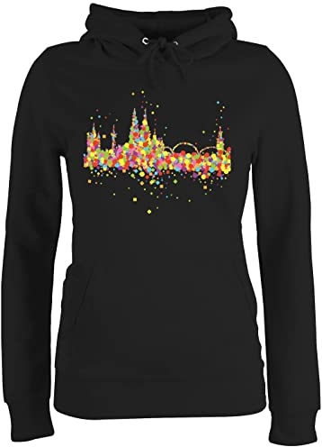 Pullover Damen Hoodie Frauen - Karneval & Fasching - Konfetti Skyline Köln I Kölle I Kölner Dom Konfetti - L - Schwarz - karnevalspullover Faschings Koeln Hoody karnevalspulli Karnevals kölsch
