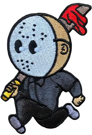 Urbanski Patch Mini Mörder mit Hockey Maske und Machete Horrorfilm zum Aufbügeln 9,5 x 6,5 cm | Aufnäher Applikation Bügelbild