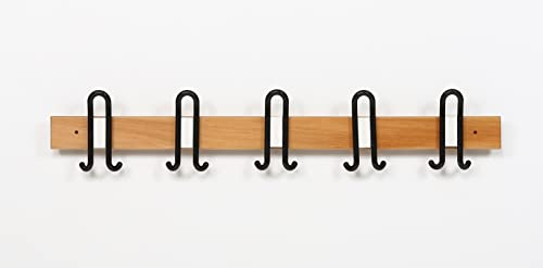furni24 Garderobenhaken, Hakenleiste, Holzpaneel Wandhalterung 100cm mit 5 Kunststoffhaken TÜV u. GS, Wandgarderobe Wandpaneel Garderobenpaneel, Garderobe für Diele,Schlafzimmer, Badezimmer
