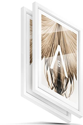 BLCKART Bilderrahmen Set | 2 Stk. | Hochwertige DIN A4 Rahmen Holz Schwarz 21 x 29,7cm (Holz | Weiß, 2x DIN A5)