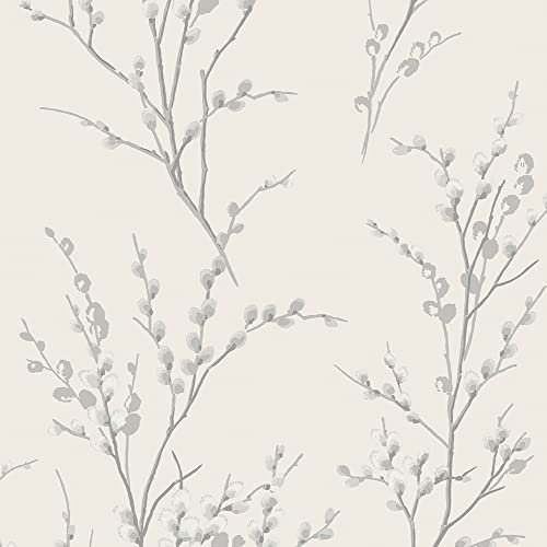 Laura Ashley Pussy Willow Off White and Steel Wallpaper