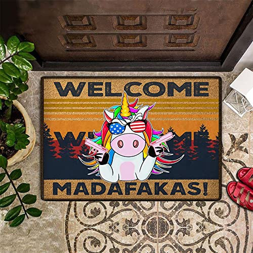 NA Fussmatte innen Einhorn Gunman Welcome Madafakas Fußmatte Lustige Willkommensmatte Sprüche Fußmatte Outdoor deko Wohnzimmer