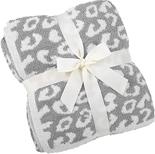 Sungeek Kuscheldecke Superweiche Plüsch Decken mit Leopardenmuster Warm und Gemütlich, Gestrickte Polyesterdecke Überwurf Wendbare Flauschig Decke für Couch Bett Sofa Reisen, 130x150 cm (Hellgrau)