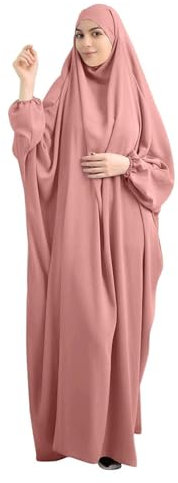 BOJON Muslimisches Einfarbig Damen Lose einteiliges Gebetskleid Full Cover Hooded Islamic Abaya Kaftan mit Hijab konservative Kleidung Gebetskleid den Ramadan für Ethnische, Abend, Party (Rosa)