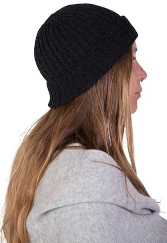 Kaschmir-Mütze für Herren und Damen, hergestellt in Italien, Schal, Mütze, Kaschmir, Wintermütze, Unisex, Merinowolle, Schwarz, Grau, Weiß, Beige, Warm, Einheitsgröße Pashmina, dunkelgrau, One size
