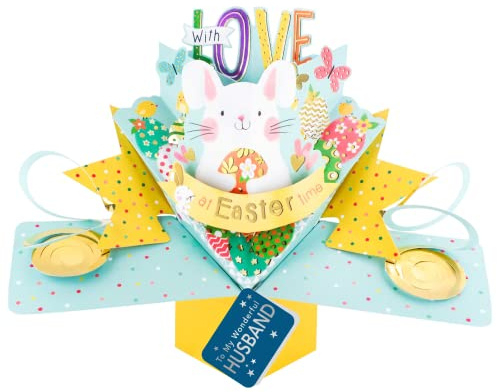 Easter Card To My Wonderful Husband Easter Bunny Pop Up Easter Card Cute 3D Cards POP011EF16