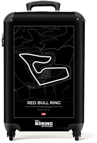 NoBoringSuitcases© Koffer Handgepäck Trolley Rollkoffer Kleine Reisekoffer | 55x40x20 cm - mit 4 Rollen - Motorsport- Red Bull Ring - Rennstrecke - Schwarz und weiß - Österreich - Fotokoffer