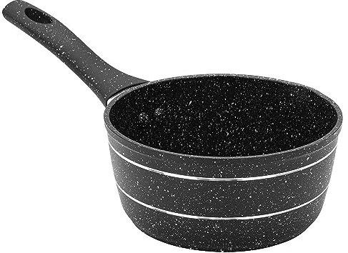 Royalford Milk Pan, 16 Cm Small Multipurpose Saucepan - Non-Stick Granite Coating Soup Pot Milk Pan, Easy to Clean, Induction Sauce Pot with Pour Spout, Black