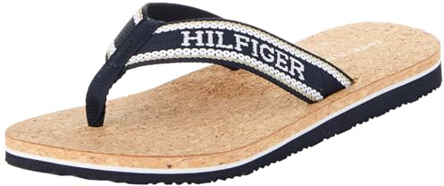 Tommy Hilfiger Flip Flops Donna Hilfiger Cork Beach Sandal Infradito, Blu (Space Blue), 37