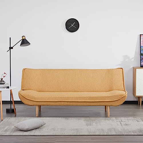 Evergreenweb – Click Clac Sofa Bed | 3 Seater Sofa Bed Space-Saving Scandinavian Style Modern Design | Padded Hidden Bed Feet | Wooden Feet | Sofla | Yellow