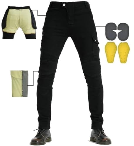 CBBI-WCCB Hombre Moto Jeans Motocicleta Pantalones con Forro Protector de Aramida (Negro, M = 30W / 31L)