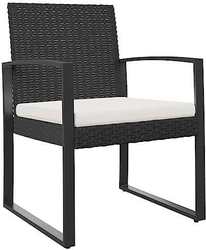 vidaXL Garten Esszimmerstuhl 2 STK., Gartenstuhl mit Kissen, Rattanstuhl Stuhl mit Armlehnen, Balkonstuhl Gartenmöbel, Schwarz PP-Rattan