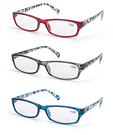 LANLANG 3er-Pack Blaulichtfilter Lesebrille 0,0 für Damen mit 3 Mode farben, Anti Eyestrain, +3.75 Dioptrien L-L010