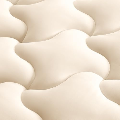 Luxuriöse Matratzenauflage, Doppelbett-Matratzenauflage für Schlafzimmer, Gästezimmer, atmungsaktiver und kühlender Matratzenbezug mit tiefer Tasche, bequem und weich (Beige, Queen)