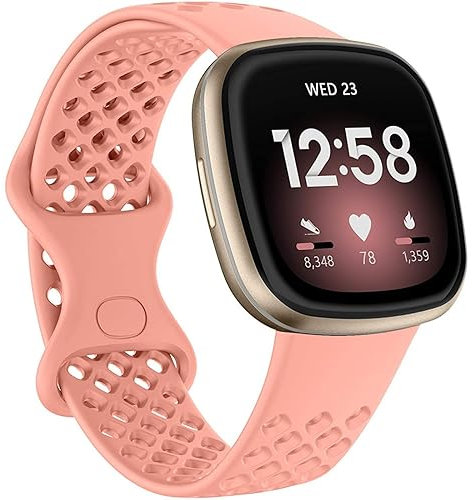 Sport Armband Kompatibel mit Fitbit Versa 3/ Versa 4 Armband/Sense/ Sense2 Armband, Weiches Silikon Ersatzarmband Atmungsaktives Uhrenarmband für Damen Herren (Rosa-2, One Size)