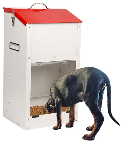 Mangiatoia per Cani, Mangiatoia Automatica Per Cani di Grossa Taglia - Capacità 11Kg, con Coperchio Per Proteggere Il Mangime, Progettata Per la Protezione Dai Roditori, Adatta All'Uso Esterno