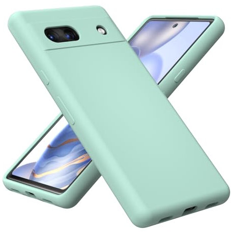 OHLIGIA Google Pixel 7a Liquid Silicone Case Slim Protective 3 Layer Shockproof Phone Cover (6.1 Inches) with Anti-Scratch Soft Microfiber Lining for Pixel 7A (2023) (Light Green)