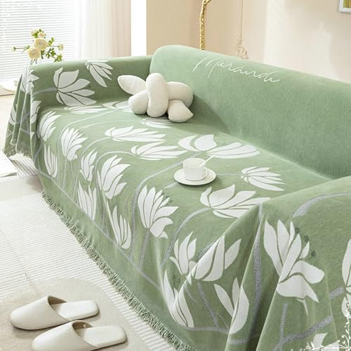 Ayoiow Sofahusse Wasserfest Couchbezug Grün Sofahusse 1Sitzer Chenille Blumen Bedruckt