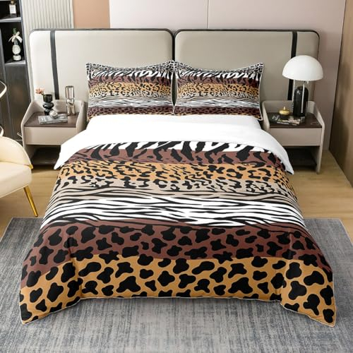 richhome 100% Natur Baumwolle afrikanische Geparden Bettbezug 135x200 für Jugendliche Jugend, exotische Tribal Wild Tiger Zebra Haut Tröster Abdeckung, gelbe Braue GrauSoft Bettwäsche Schlafzimmer