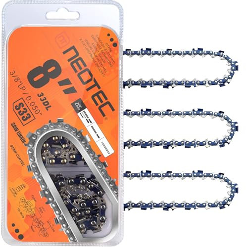8 Inch Chainsaw Chain 3/8 LP Pitch .050 Gauge 33 Drive Links, 8 Inch Replacement Pole Saw Chains Fits for Sun Joe SWJ800E SWJ806E, Chicago, Portland 62896, Earthwise, Greenworks More-S33 (3 chains)