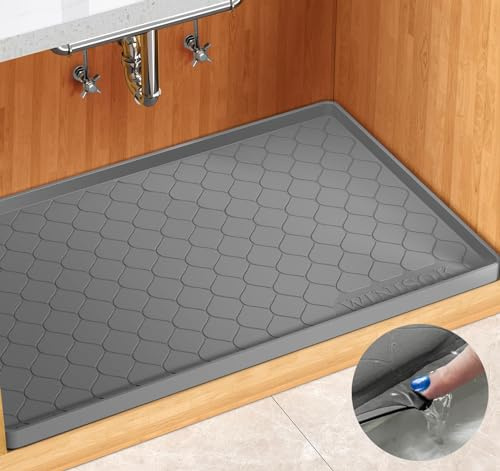 Winisok Silicone Under Sink Mat 34 x 22, kitchen Essentials and Gadgets, Shelf liner and Cabinet Protector, Home Organizers and Storage, Waterproof Bathroom Tray