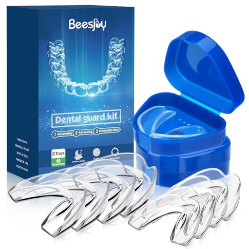 8Pcs Aufbissschiene, Knirscherschiene, Beißschiene mit Aufbewahrungsbox, Anti-Schnarchen, Anti-Zähneknirschen, Kann für Nacht und kräftige Übung Mundschutz