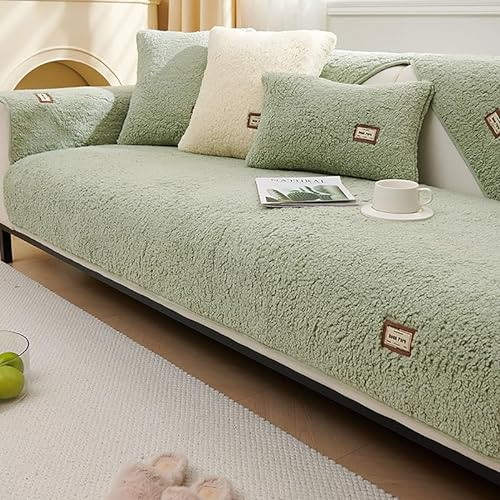 QHFTYL Sofa überzug rutschfest Sofabezug mit Armlehnen Sofaschoner 3 2 4 1 Sitzer für L/U Form Ecksofa Ledersofa (Kissenbezug -Grün-45x45cm)