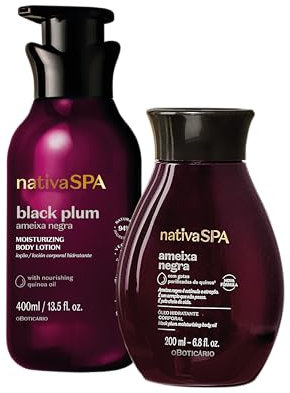 O Boticário Nativa SPA Black Prune Coffret Cadeau Soins de la Peau avec 2 Produits Hydratants pour le Corps 400 ml et Huile Parfumée pour le Corps 200 ml