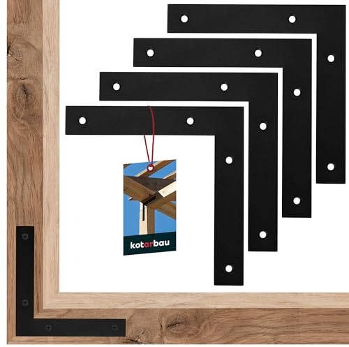 KOTARBAU® 4er Set Flachwinkel 150x150x24 mm Flachverbinder Schwarz L-Form aus Pulverbeschichtetem Stahl Eckverbinder Holz Winkel Schwerlastwinkel Winkelverbinder Winkelblech Montagewinkel Möbelwinkel