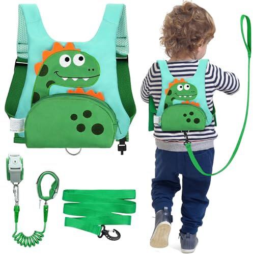 Dr.meter Kinderleine, Anti-Verlust-Rucksack mit 1.2M 360° Drehbarem Sicherheitsgurt 3-in-1 Niedlicher Dinosaurier mit Schloss Sicherheitsgurte Sicherheitsausrüstung für Outdoor