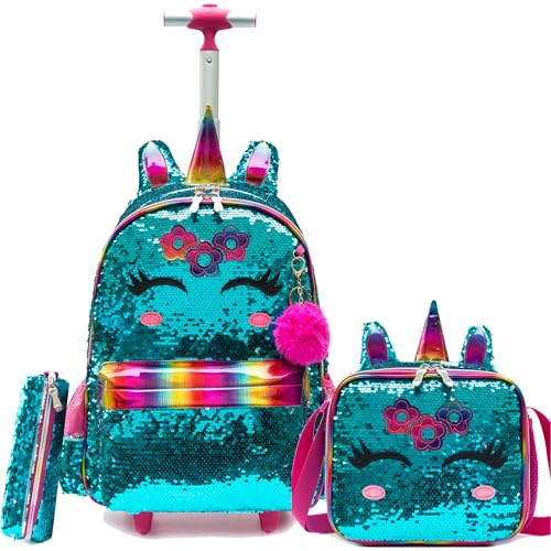 HTgroce Rucksack Mit Rollen für Kinder Mädchen, Schulranzen mit Rollen für Mädchen, Kinder Schultrolley Rucksack Trolley Handgepäck