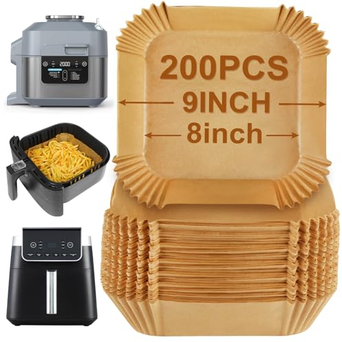 BYKITCHEN 200 Stück Heißluftfritteuse Backpapier für Russell Hobbs XXL 8L/Cecotec/Cosori 6 L/5.5L, Groß Airfryer Backpapier, Heißluftfritteuse Zubehör, kompatibel mit Philips 6.2L und Mehr