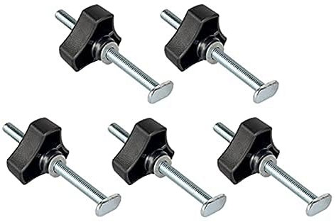Fowecry Lot de 5 Boulons de Rail en T M8 Kit de Bouton Boulons à Fente en T de 4 Pouces avec Rondelles Accessoires de Rail en T pour Gabarits de Travail Du Bois