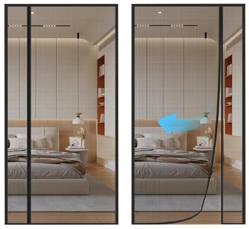 Moustiquaire sur Mesure AimantéE 90x215cm Enroulable Rideau Anti Mouche Insecte Moustique Portes De Balcon Coulissantes Noir