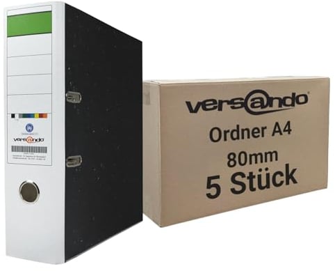 versando 5x breiter Premium Ordner DIN A4 Rücken 8cm Aktenordner Ringordner - Blauer Engel zertifiziert - weiß