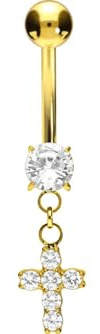 PIERCINGLINE Titan Bananabell mit Innengewinde mit Kristallkreuz Bauchnabelpiercing Belly Piercing Farbauswahl
