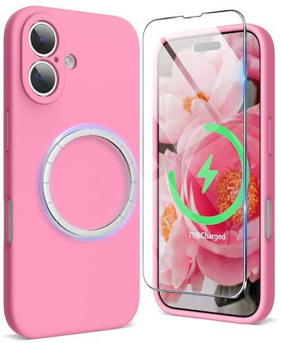 SURPHY Magnetic Design for iPhone 16 Plus Case, Liquid Silicone Protection for Each Lens Shockproof Gel Rubber Phone Case for iPhone 16 Plus 6.7 inch 2024, Pink