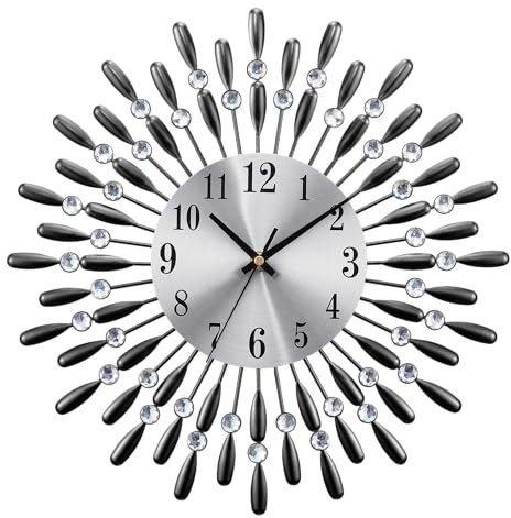 Oudoorsin Vintage stille Wanduhr, batteriebetrieben, Nicht tickend, für Schlafzimmer, Wohnzimmer, Küche, Büro (Silber)